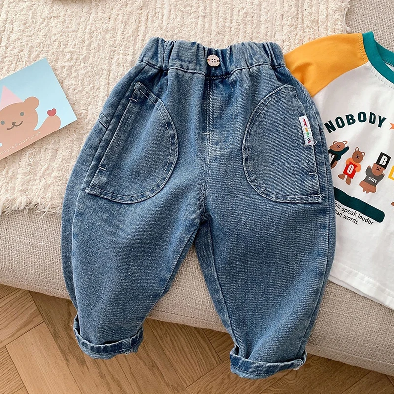 Spring Kids Baby Solid Color Boys Girls Jeans 0-6 Years Old Baby Children Korean Casual Kids Baby Boys Girls Jeans