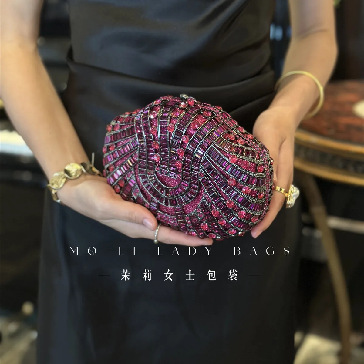 Premium celebrity style export diamond-encrusted dinner bag empty metal hard box diamond bag banquet dress bag