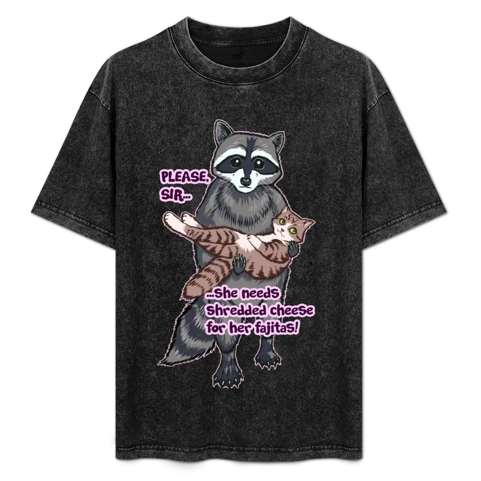 

She needs shredded cheese for her fajitas! Raccoon and Kitty Cat meme T-Shirt Summer Casual Loose T-Shirt