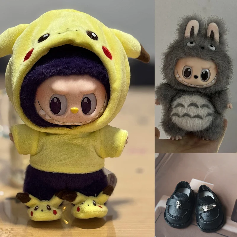 

For/Cloth 17cm Labubu New Mini Plush Doll Clothing Set Cute Pikachu Suit Cartoon Vinyl Doll Kpop Idol Doll Clothing Accessories