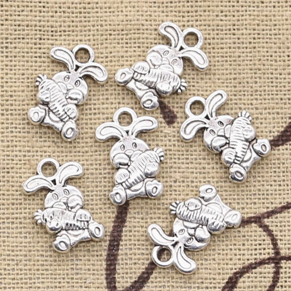 50pcs Charms Rabbit With Carrot 15x10mm Antique Bronze Silver Color Pendants Making DIY Handmade Tibetan Fit Jewelry