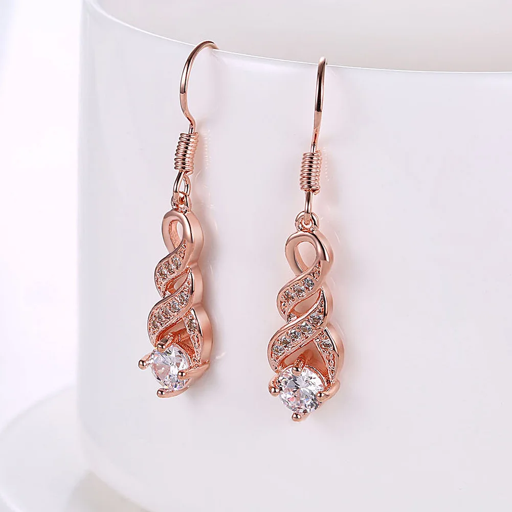New Arrival Rose Golden Women's Inlaid Zirconia Drop Earrings Fashion Party Jewelry Wedding/Christmas Gift