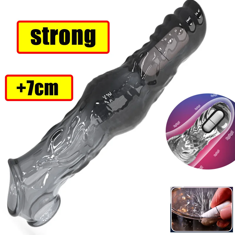 Extend 7cm Penis Enlargement Sleeve Vibrator Cock Ring Reusable Condoms Sex Toys For Men G Spot Vibrating Delay Ejaculation