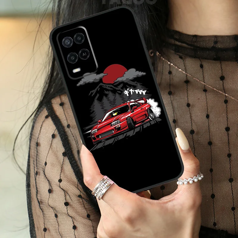 Car Back Cartoon Art JDM Case For Oppo A74 A94 A54 A80 A60 A40 A18 A38 A58 A78 A98 A96 A76 A16 A15 A17 A57 A77 A5 Pro