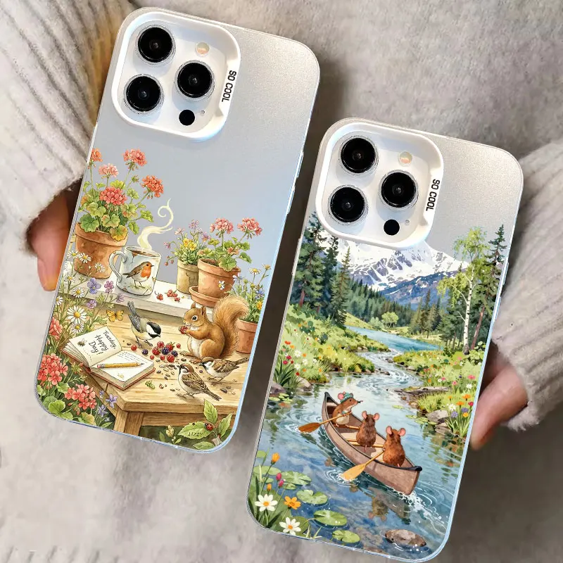 Cute Cartoon Duck Cat Little Animals Laser Phone Case For Samsung Galaxy S25 S22 Ultra Plus S21 FE S24 S23 Ultra Plus FE Covers