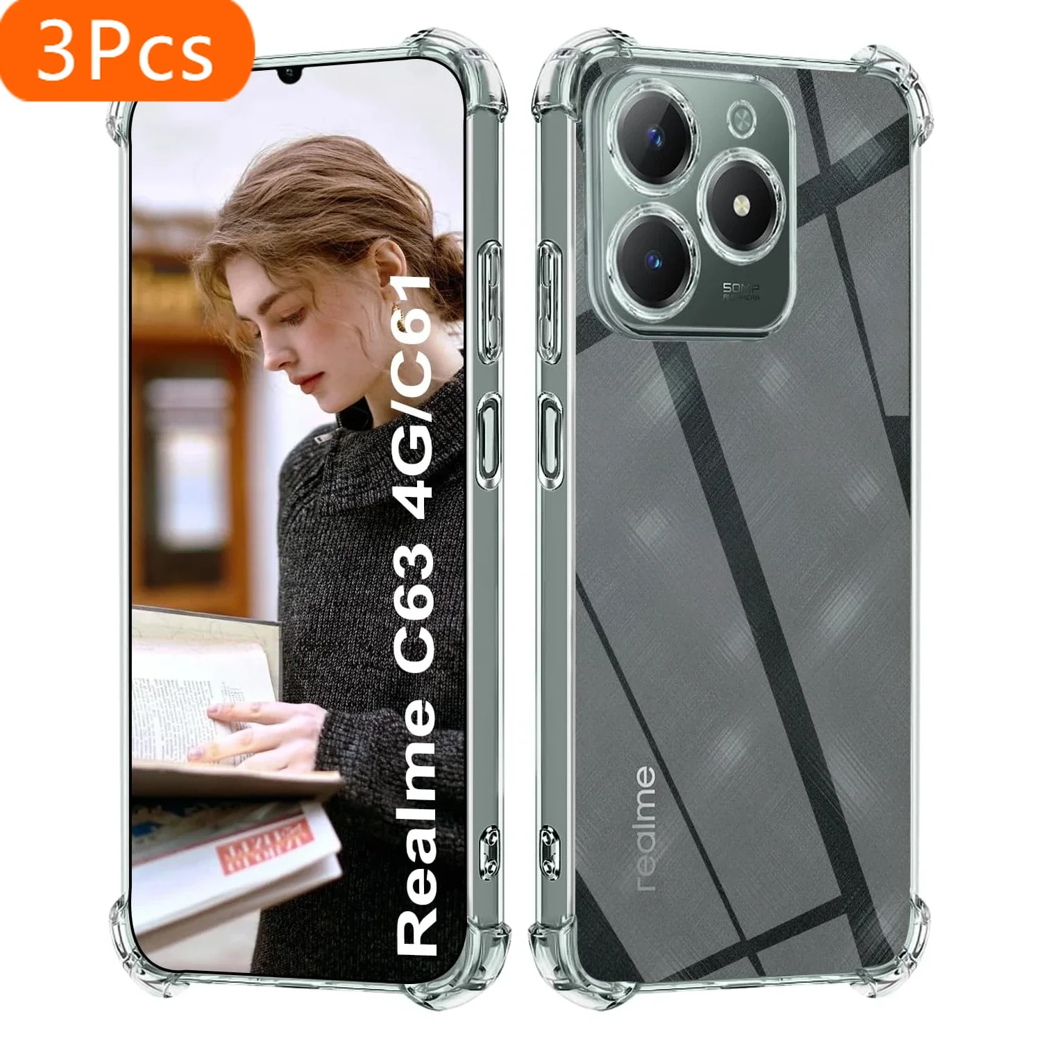 

3Pcs TPU Transparent Case for Realme C63 4G C61 C65 C67 Note 60 50 Protective Cover Four Corners Shockproof Bumper Coque Fundas