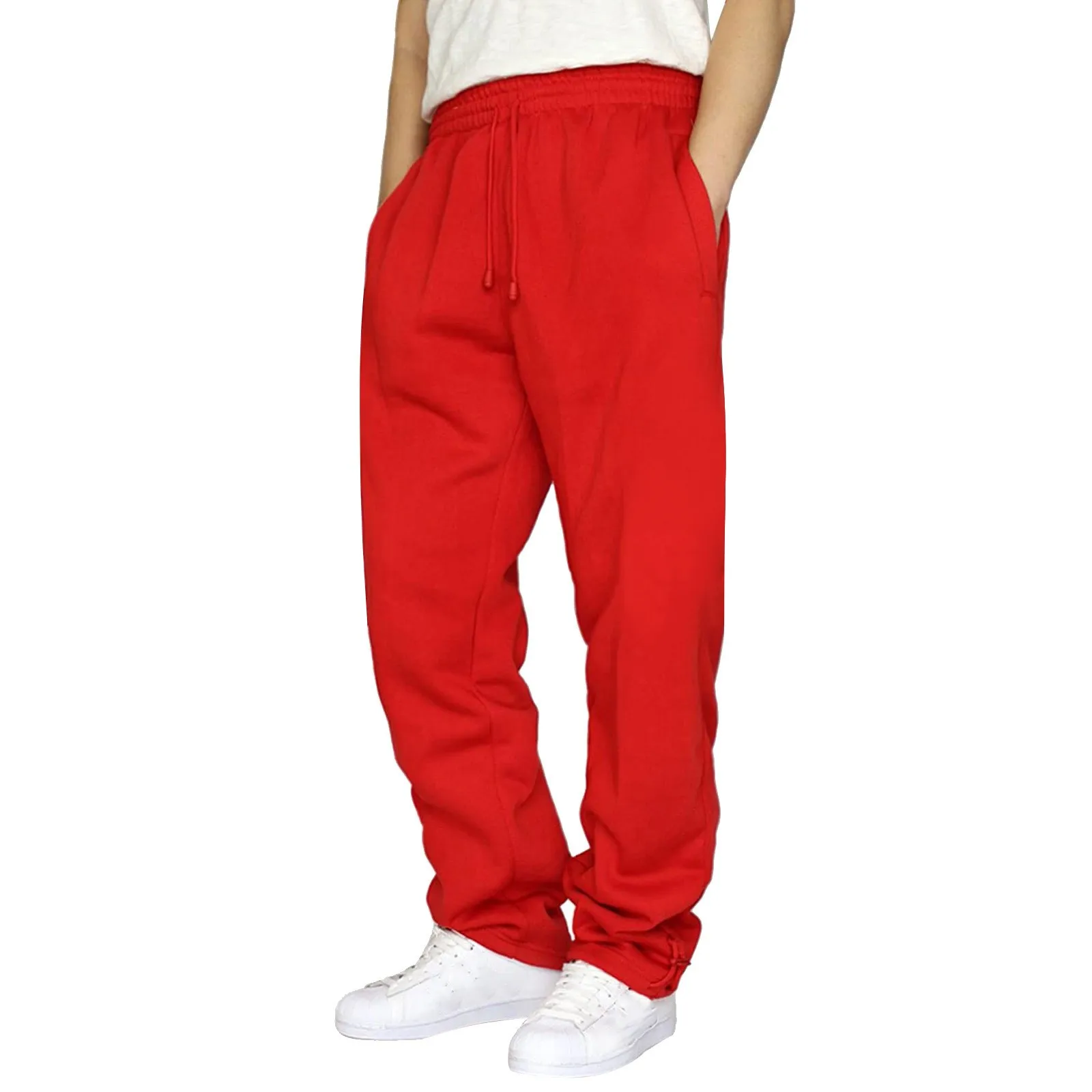 Men's Rope Loosening Waist Solid Color Pocket Trousers Loose Sports Trousers Chinos Pants Men Little L