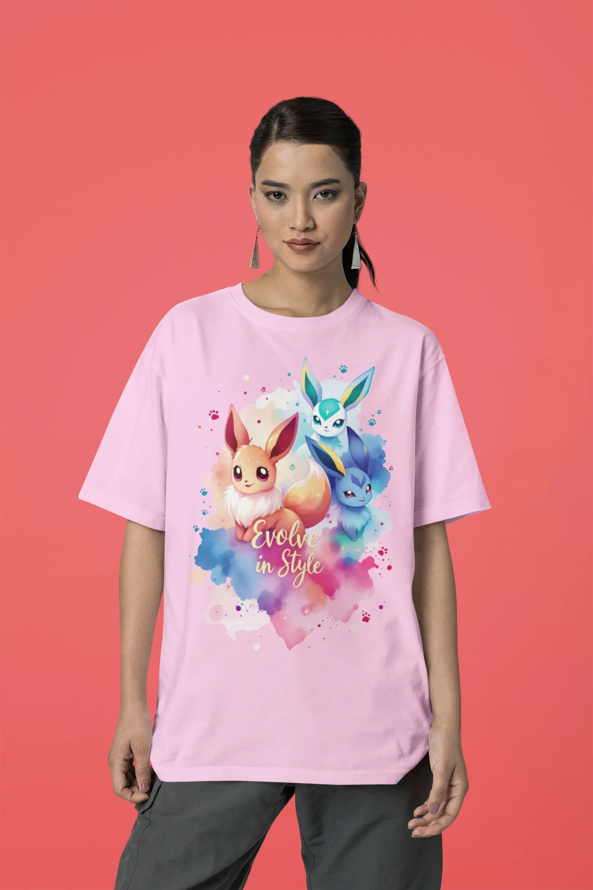 T-shirt unisexe Eevee Crystal Evolution Pok É Mon pour les passionnés d'anime et de jeux, T-shirt en coton à manches courtes