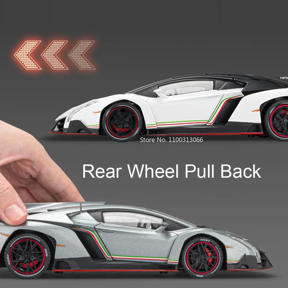 1:24 Scale Veneno Alloy Cars Model Diecast Toys 3 Doors Can Opened Sports Car with Light Sound Vehicle for Kids Birthday Present