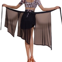 New Lady Latin Dance Skirt Adult Women's Irregular Apron Cha-cha Rumba Samba Latin Sambado Split Sexy Mesh Lacing Practice Skirt