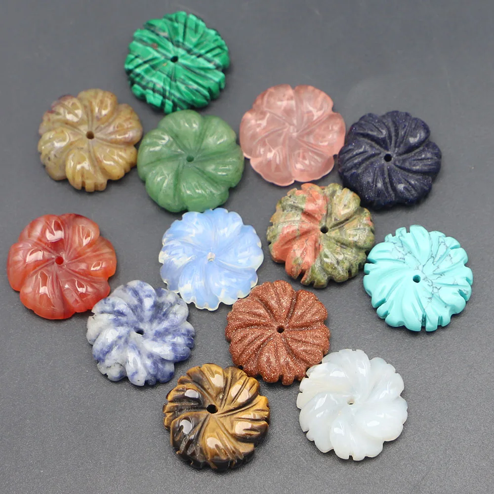 10Pcs Natural Stone Hand Carved Rose Flowers Pendants Charms Onyx Agate Topaz for Necklaces Jewelry Material Making Wholesale