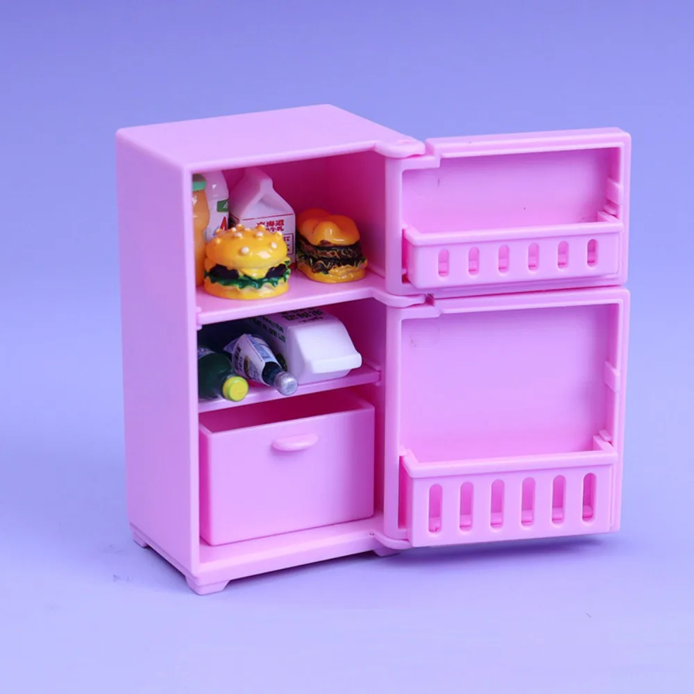 Classic Dollhouse Miniature Fridge Kids Toy Pink Mini Kitchen Refrigerator Toys Mini White Dollhouse Freezer Model