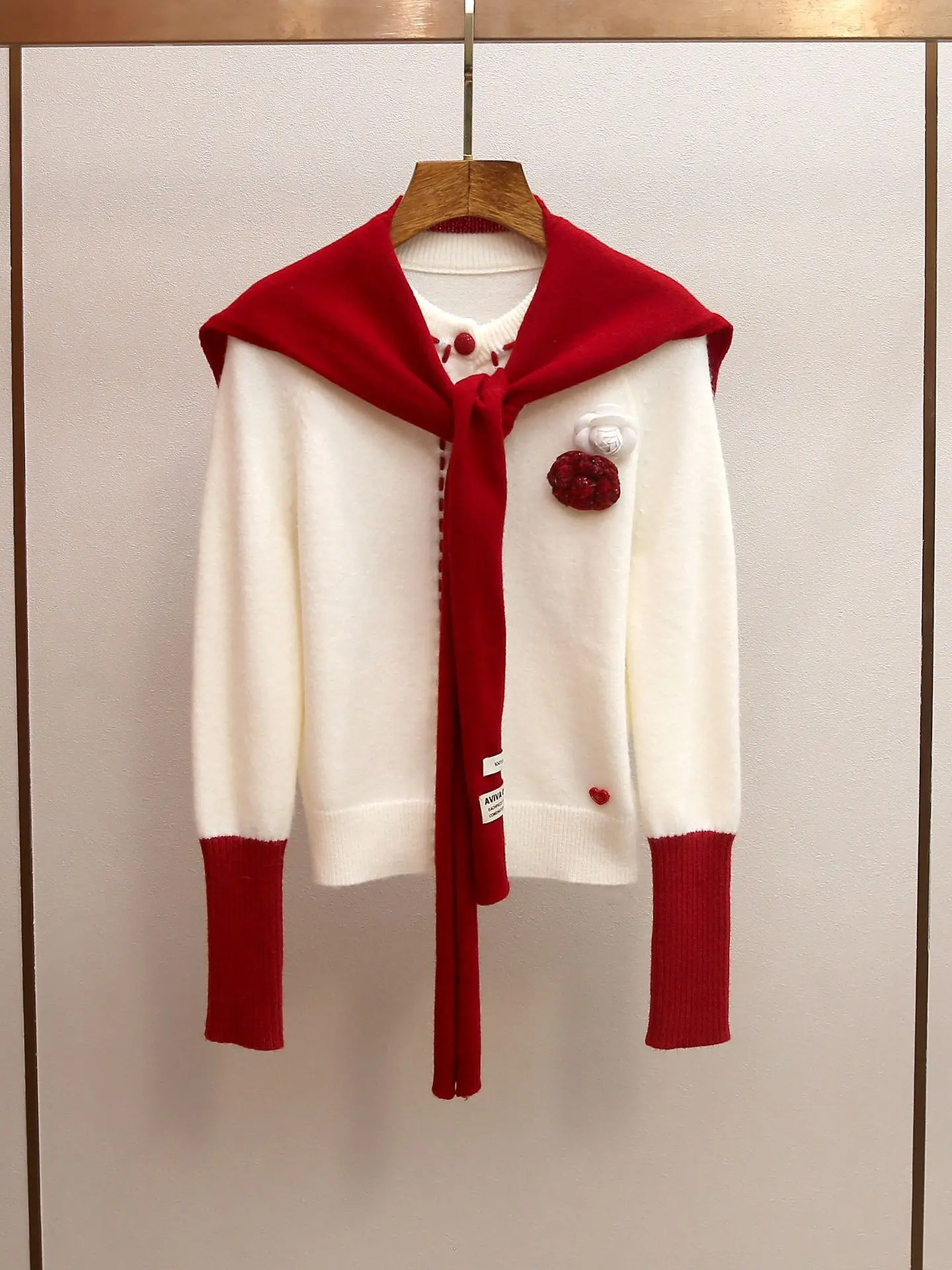 

High-end women's spring new color-blocked shawl preppy youthful camellia knit cardigan for women cardigan femme elegant top coat
