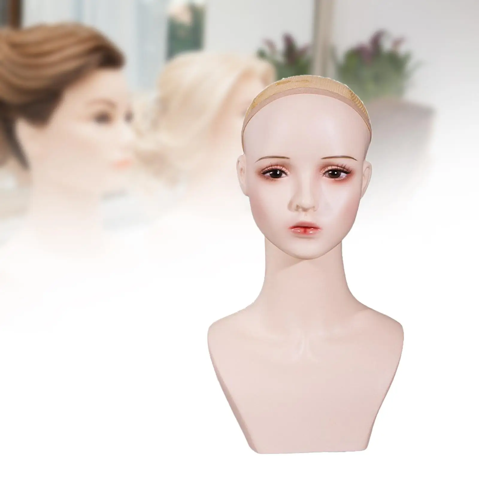 Mannequin Head Showing Stand Display Prop Jewelry Display Head with Makeup for Necklace, Scarves, Hat Jewelry Eyeglasses