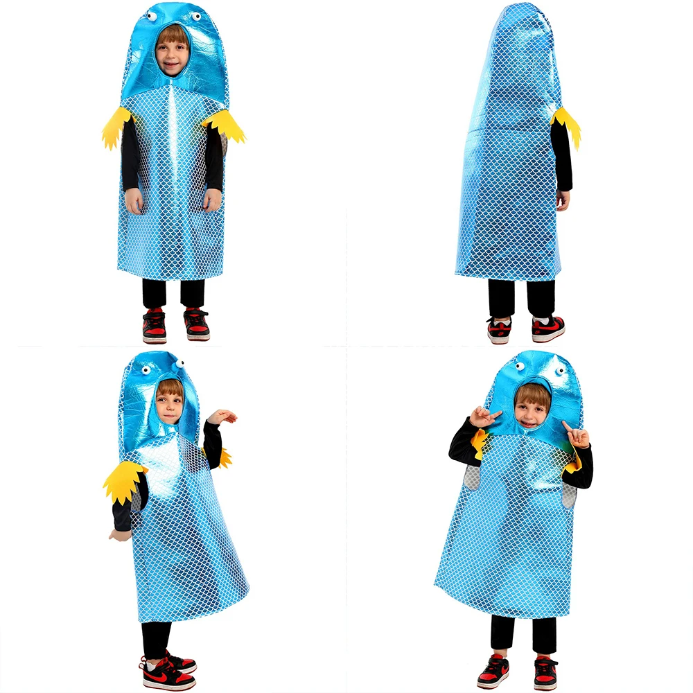 Halloween-Kostüme, Unisex, Kinder, Fischkostüm, Maskerade, Fisch, Meerestier, Verkleidung, Jungen und Mädchen, Fischer, Dinosaurier-Umhang