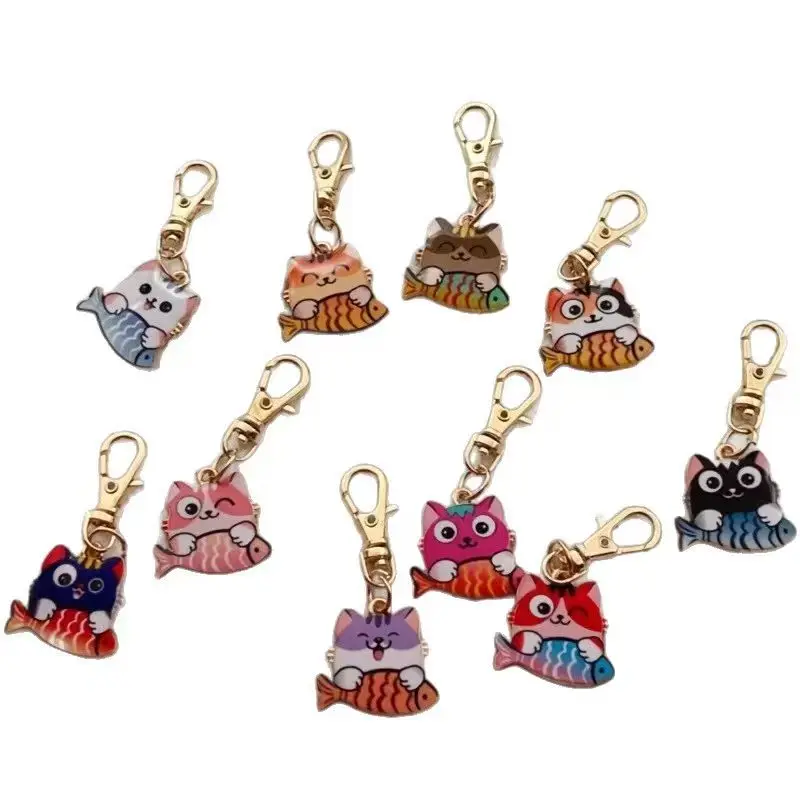 10pcs alloy printed cat keychain, suitable for bag, wallet hanging accessories, the best choice for gifts view 4