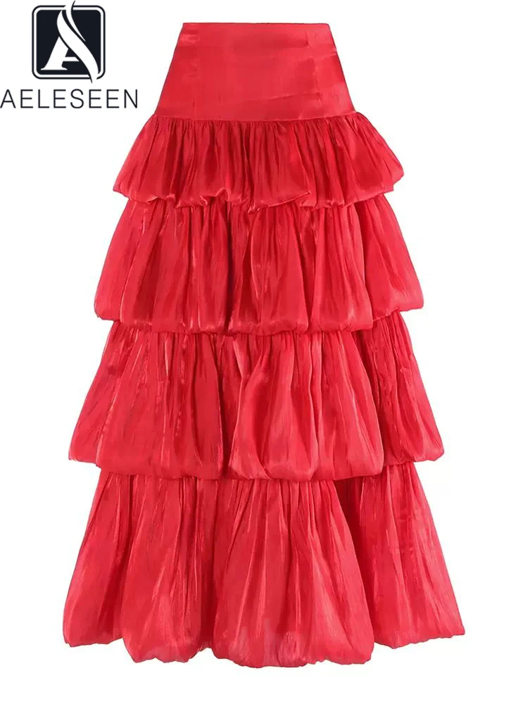 

AELESEEN Skirt Women High-Waisted Long Runway Fashion Autumn Solid Cascading Ruffles Elegant Party Holiday Famale Vacation