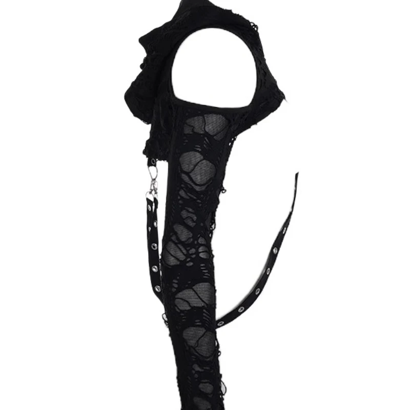 2025年新作 ユニーク ダメージ加工 ゴシック サブカルチャー レディース トップス パーカー 長袖 オフショルダー セクシー 多機能 ショート丈 Tシャツ