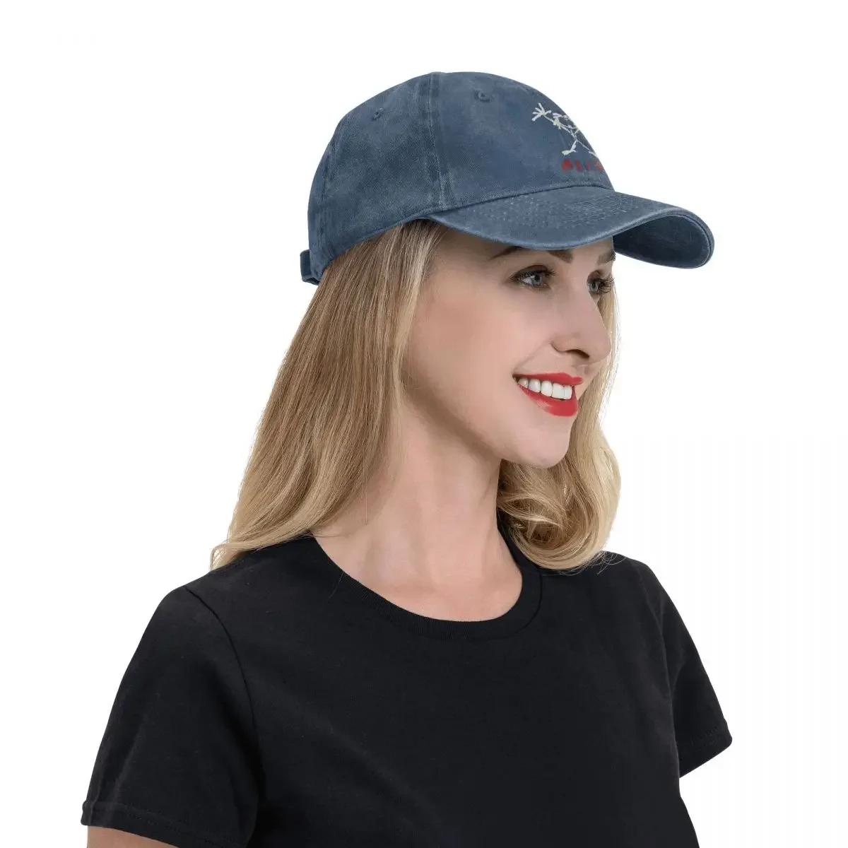 Topi bisbol Jam mutiara Logo tetap hidup uniseks, topi perjalanan musim panas luar ruangan, hiasan kepala logam berat dicuci Denim Distressed