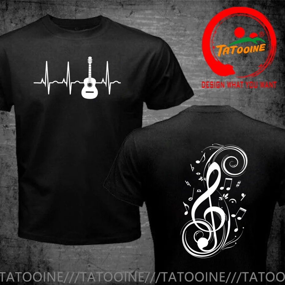 Funny Design Acoustic Guitar Heartbeat Guitar Musician Music Notes T Shirt Women Men Fashion Trendy Casual Clothing Stylish Tops