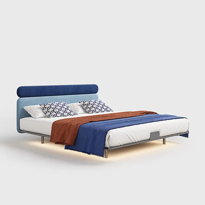 Dopamine Memphis color matching fleece fabric bed, carbon steel suspended small apartment master bedroom double bed designer art