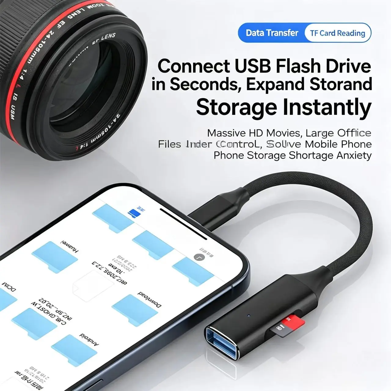 2IN 1 Type C to USB 3.0 OTG Adapter Cable to TF Card Reader For iPhone 15 16 17 Samsung High Speed USB C Male to USB Converter