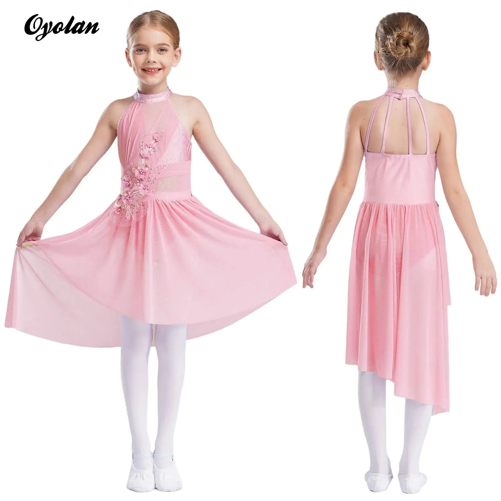 

Kids Girls Shiny Sparkly Rhinestone Gymnastics Figure Skating Costume Ballet Jersey Tutu Lyrical Dance Leotards Skirted Dresses