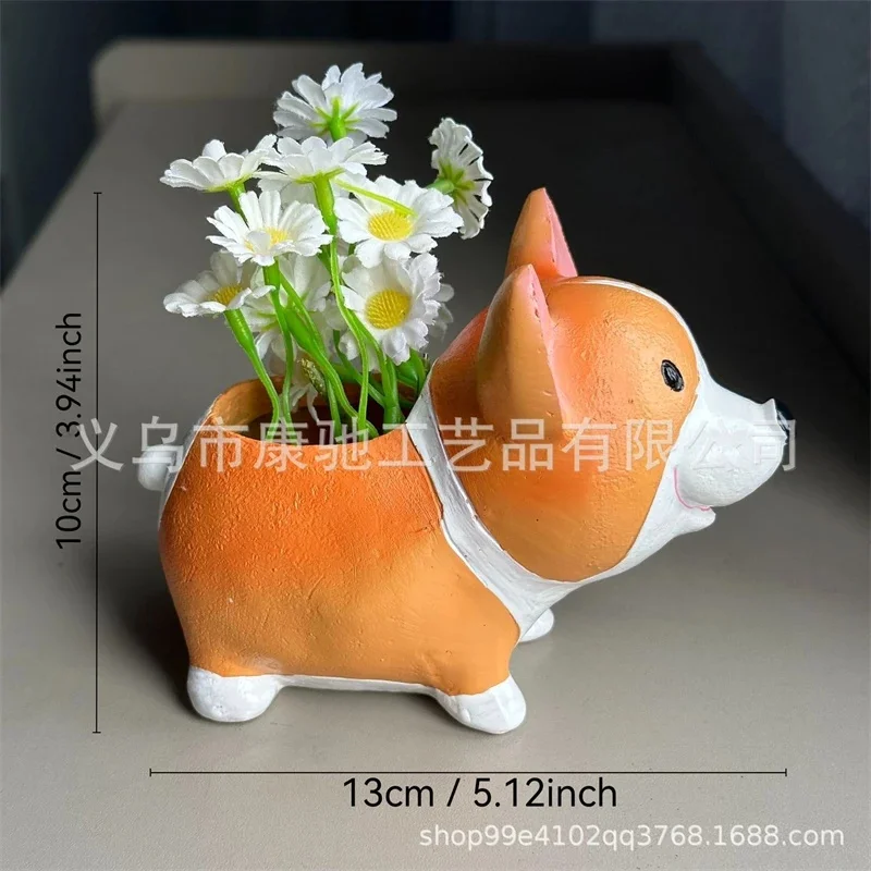 Corgi Resin Planter Figurine Cute Flower Pot Ornament Adorable Dog Figure Succulent Holder Home Garden Decor For Pet Lovers Gift