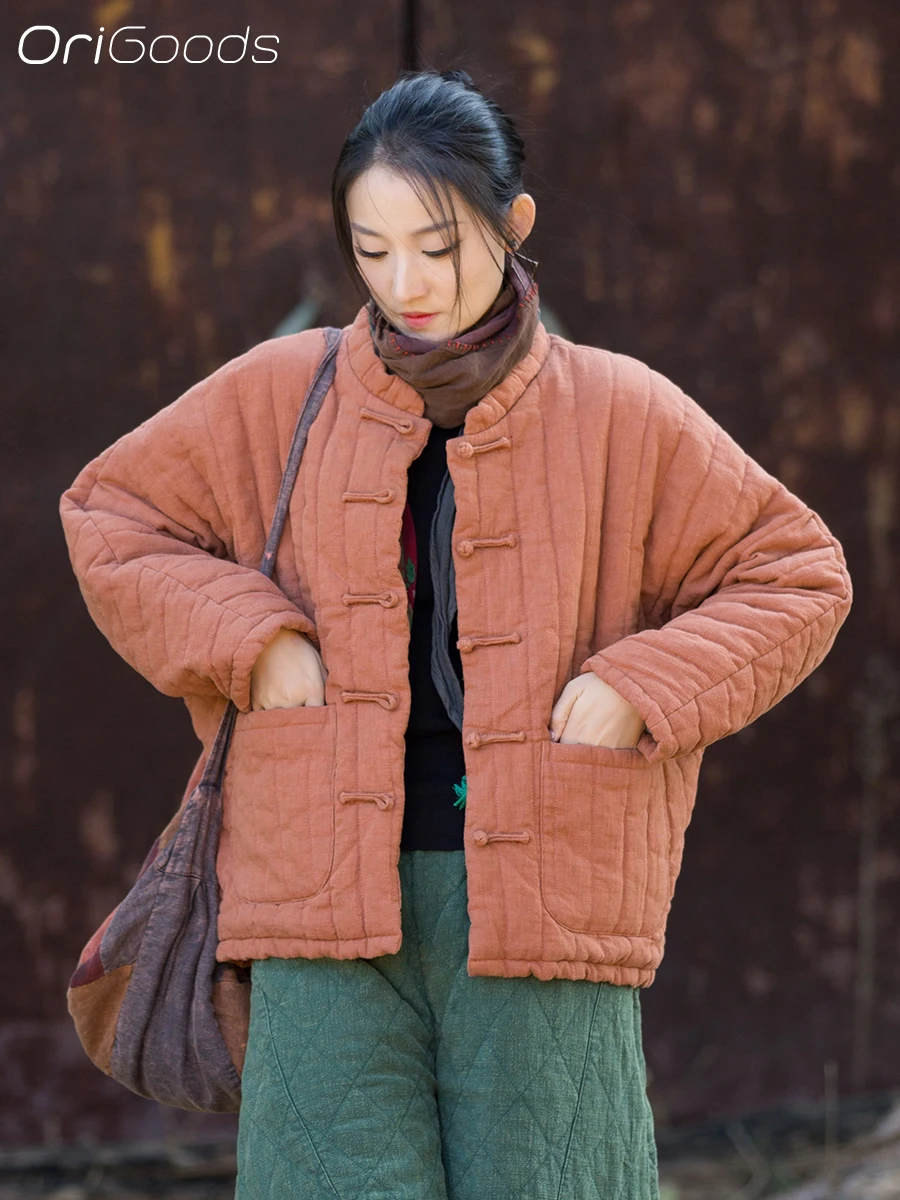 OriGoods Oversized Cotton Padded Coat Woman Chinese Style Parka Winter Coats Thick Warm Quilted Jacket 2025 New Outerwear B350