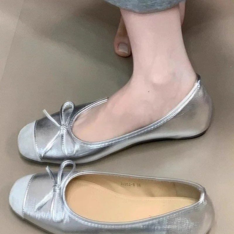 

Женские балетки с украшением в виде банта, повседневные неглубокие лоферы, элегантные весенне-осенние удобные туфли 202, новые женские туфли с квадратным носком