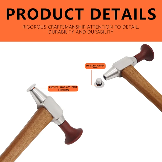 PDR Hammer with Beech Wood Handle, Interchangeable Stainless Steel POM Heads For Car Body Paintless Dent Repair Tools 5 PDR Hammer with Beech Wood Handle, Interchangeable Stainless Steel POM Heads For Car Body Paintless Dent Repair Tools 5