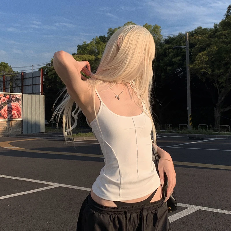 Asas de anjo camisola feminina verão ins sem mangas doce feriado diário com decote em u topos