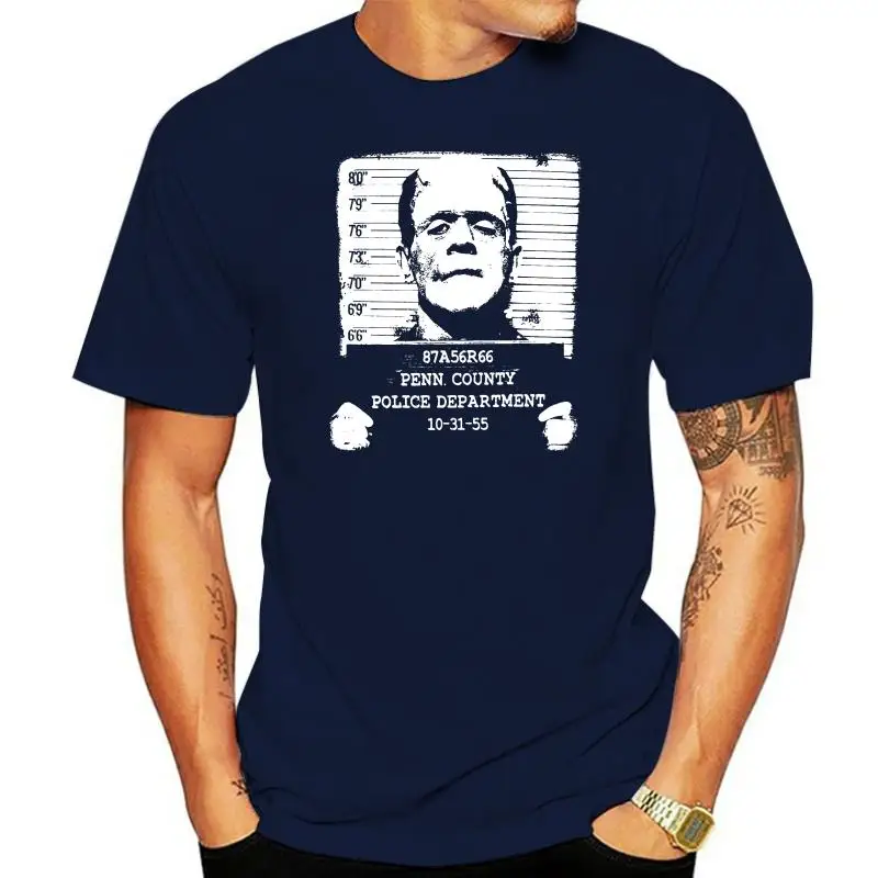 Pins  Bones Frankenstein Face Mug Shot Retro Black T Shirt Summer Short Sleeves Cotton Fashion Men Printed T-Shirts