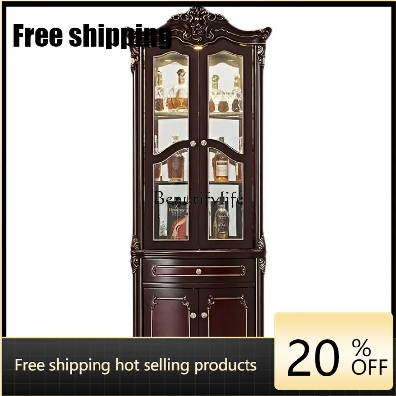 

X4 American classical glass door household corner cabinet European triangular wine cabinet