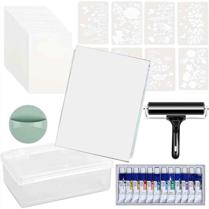 

【ADORN】Reusable Gel Printing Plate Kit- Easy Clean 8" X 10" Gel Plate, DIY Printmaking For Art Card Making, Scrapbooking