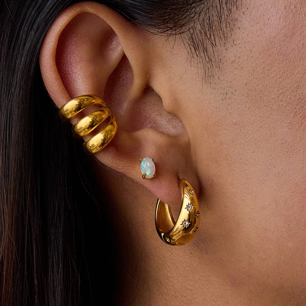 

Европейские и американские ажурные серьги-капли из нержавеющей стали со звездами и белыми бриллиантами, роскошные высококачественные серьги из 18-каратного золота