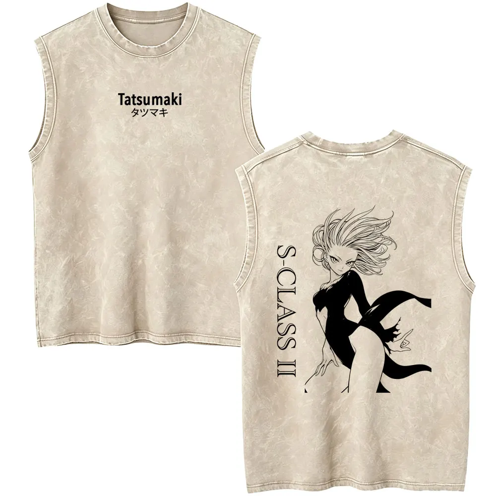 Anime One Punch Man Vintage Washed Tank Tops Funny Manga Saitama Graphic Streetwear Men Women Fashion Sleeveless Vest T-shirt