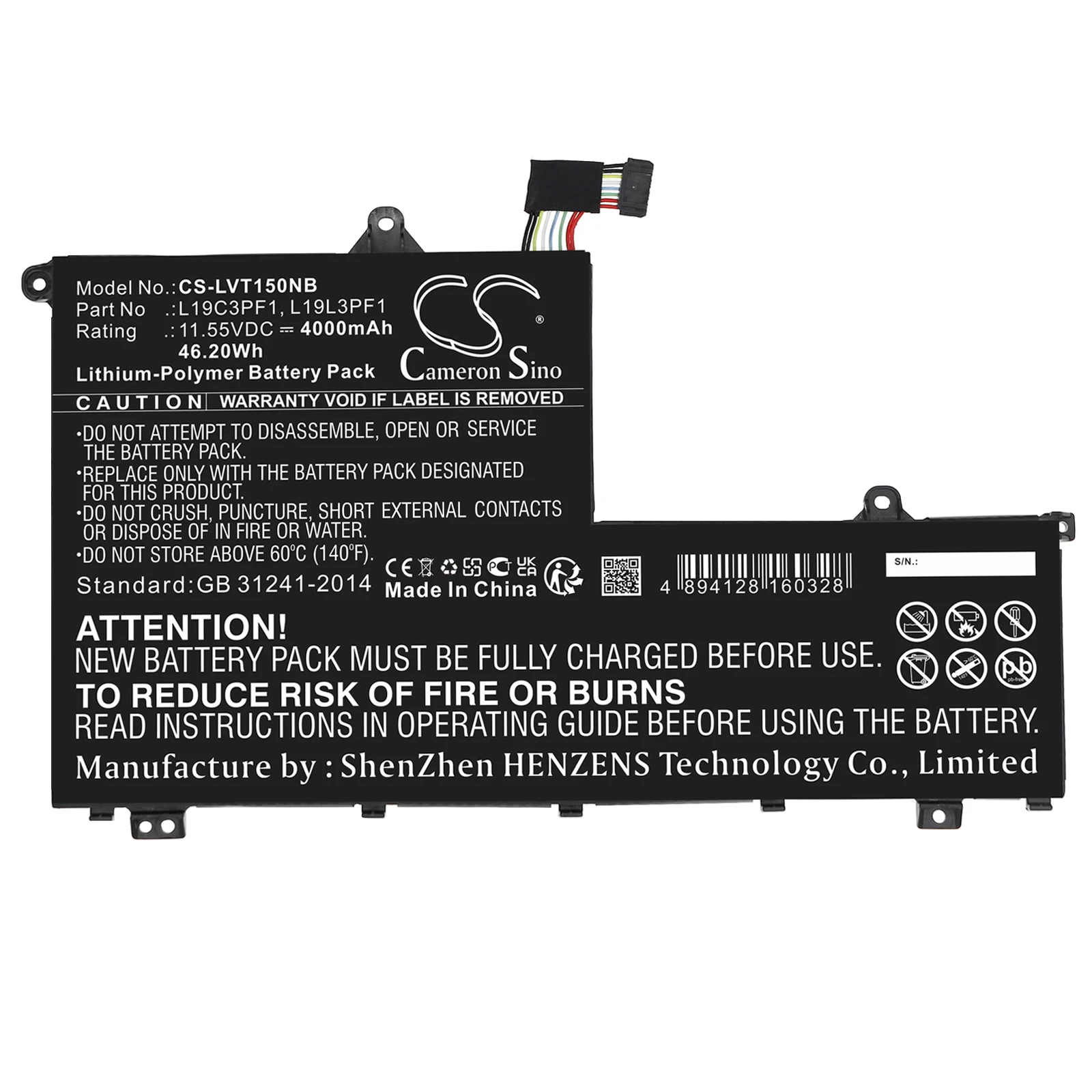 Сменная батарея CS для ноутбуков Lenovo ThinkBook 14, ThinkBook 15 L19C3PF1, L19L3PF1, SB10V25242, 4000 мАч / 46,20 Вт·ч