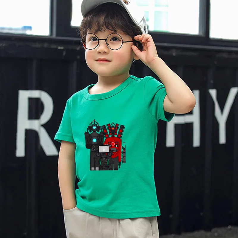 Skibidi Toilet Kids T-shirt Titan Speakerman Boy Short Sleeves Tops Cartoon TV Man Print Summer Girl Clothes Birthday Gifts