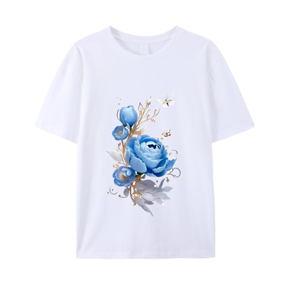 Flower print Parent-child outfit T-shirt combed 100% cotton thread back collar shoulder short-sleeved top for tee