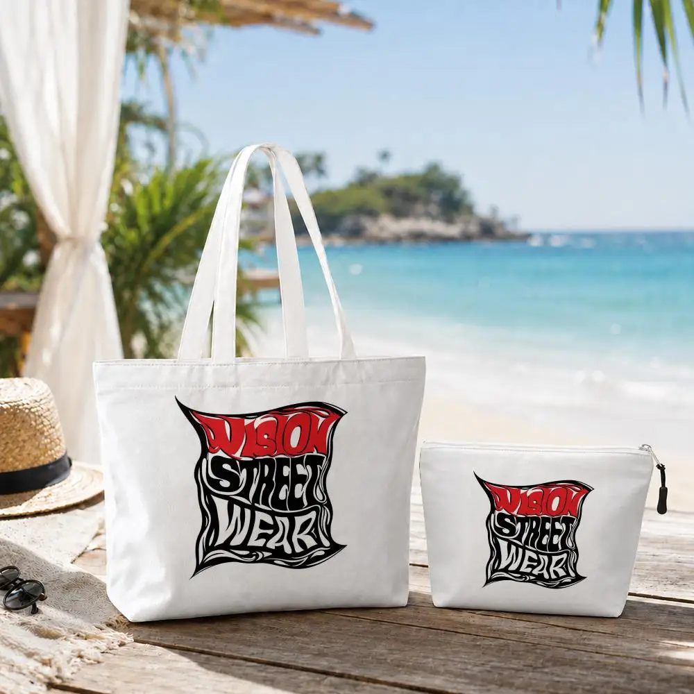 V-Vision S-Street W-WearS Storage Bags Canvas Double-Sided Print Set 2PC Makeup Pouch Set with Zipper for Picnic Travel