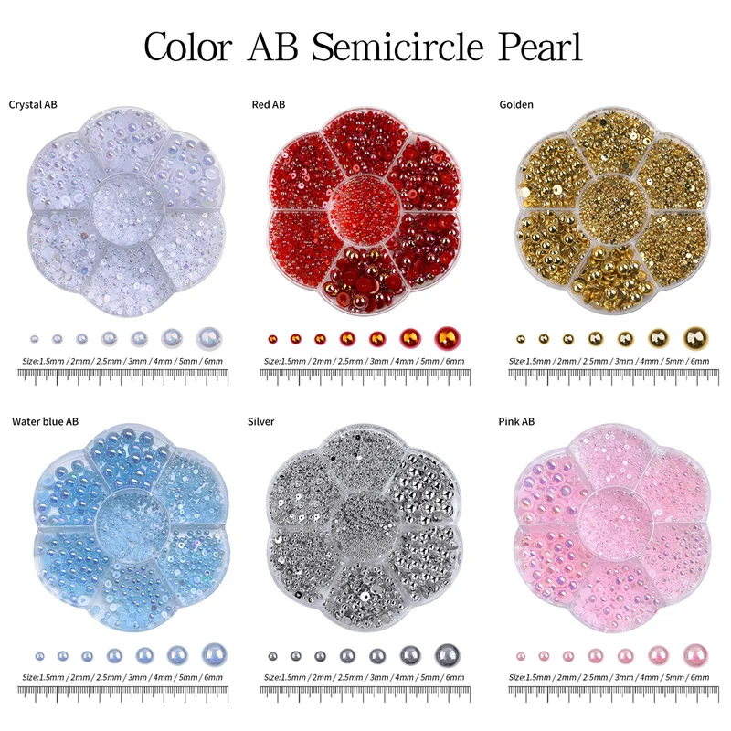 Cross Border Semi-round Ab Pearl 7 Check Plum Box Color Nail Pearls DIY Resin Pearl Nail Accessories Wholesale