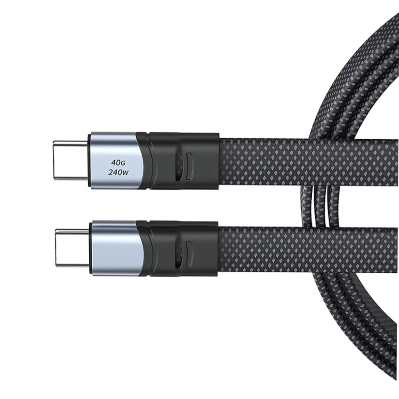 وكابل البيانات PD240W 40Gbps/8K60hz سلك نايلون مسطح للفيديو للمنزل والسفر