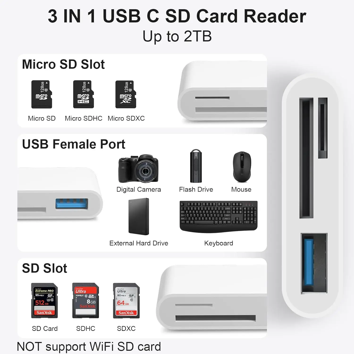 3 in 1 Type-C Memory Card Reader Adapter SD TF CF USB-C for Huawei MacBook pro Compatible with Compact Flash