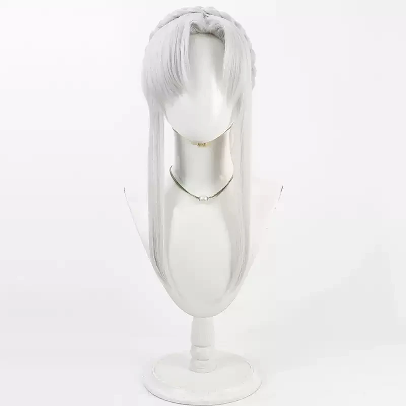 ゲーム運命 FGO クリムヒルト コスプレウィッグ 75 センチメートルロング波状シルバーホワイトポニーテール耐熱人工毛