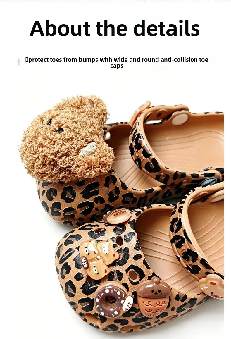 2026 Sommer-Trend Leoparden-Clogs für Mädchen, Weiche EVA-Schuhe mit Bären-Deko, Ballerinas, Mädchen-Strand-Mary-Jane-Sandalen, Hausschuhe – Detail 8
