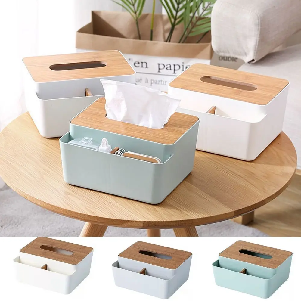 

Plastic Wood Tissue Box White Decorative Bamboo Cover Toilet Paper Box Washable Rectangular Towel Napkin Tissue Holder Vanity