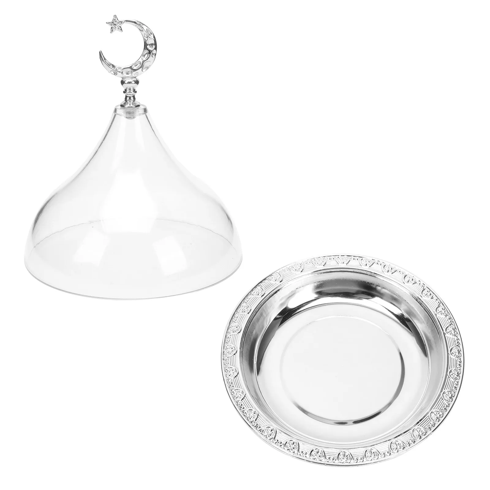 1Pcs Electroplating Art Plate Cake Storage Tray Clear Lid Multifunction Food Serving Dessert Fruit Storage Plate Home Restaurant