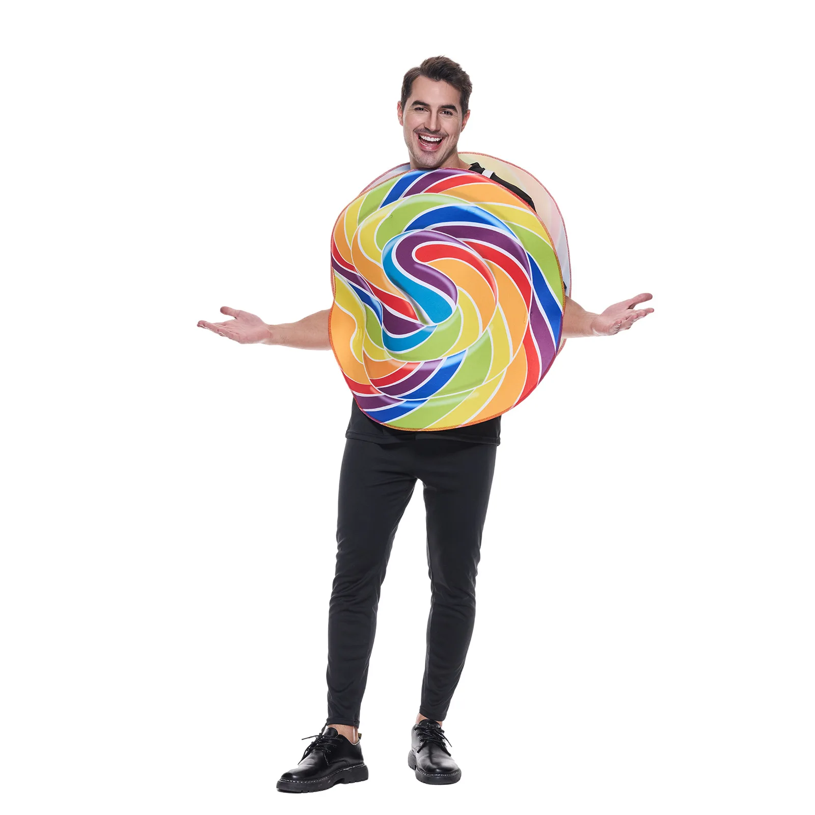 Unisex Adult Lollipop Costume Funny Candyland Dress Up Rainbow Candy Tunic For Men Women Family Party Halloween Cosplay