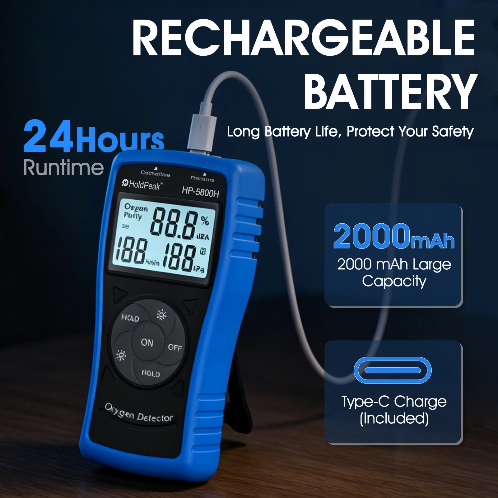 Handheld Oxygen Analyzer 3 in 1 O2 Gas Concentration Pressure Flow Tester Portable Digital Meter Data Hold for Welding HVAC